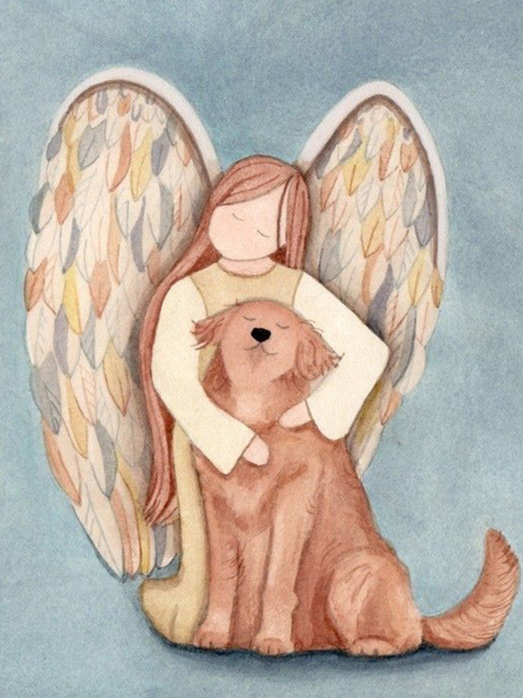 Ange et Golden Retriever Peinture par Numéros
