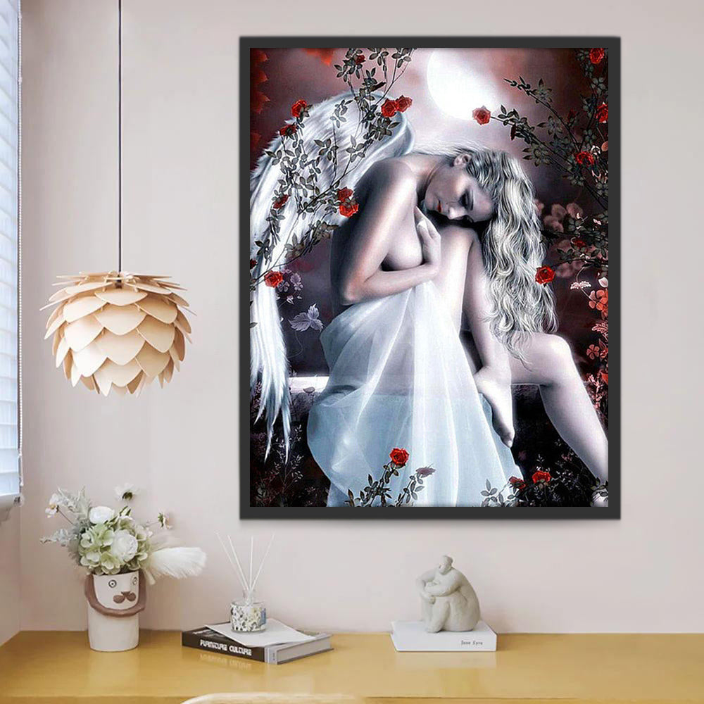 Ange et Roses Blanche Peinture par Numéros