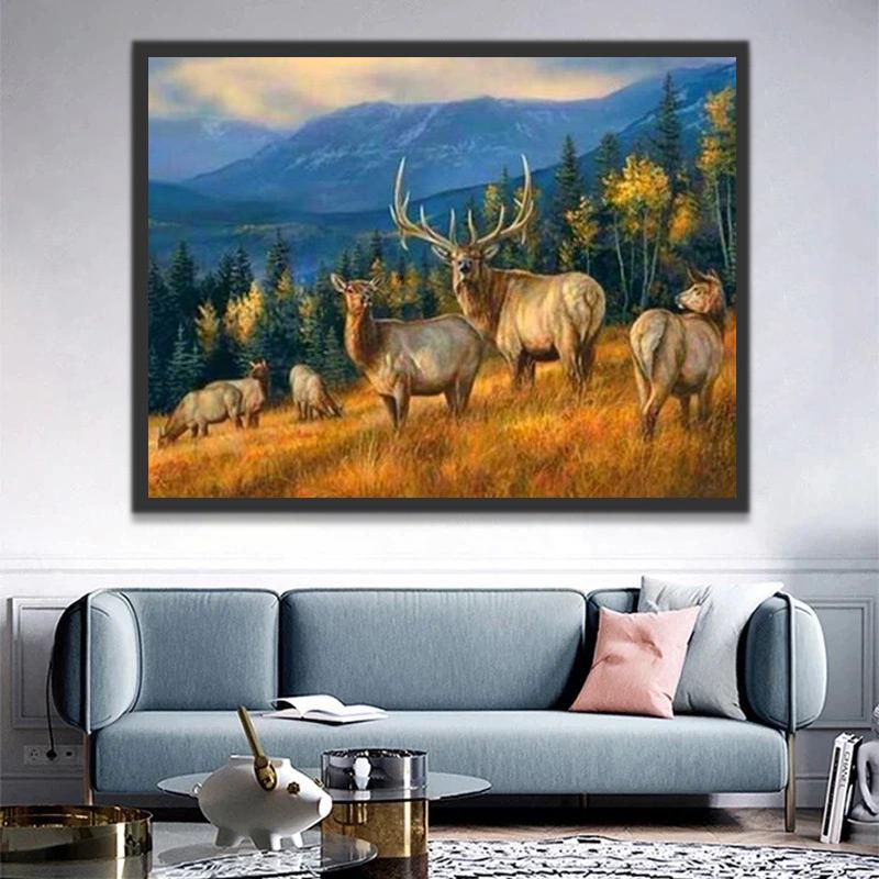 Animal Cerf et la Forêt Peinture par Numéros