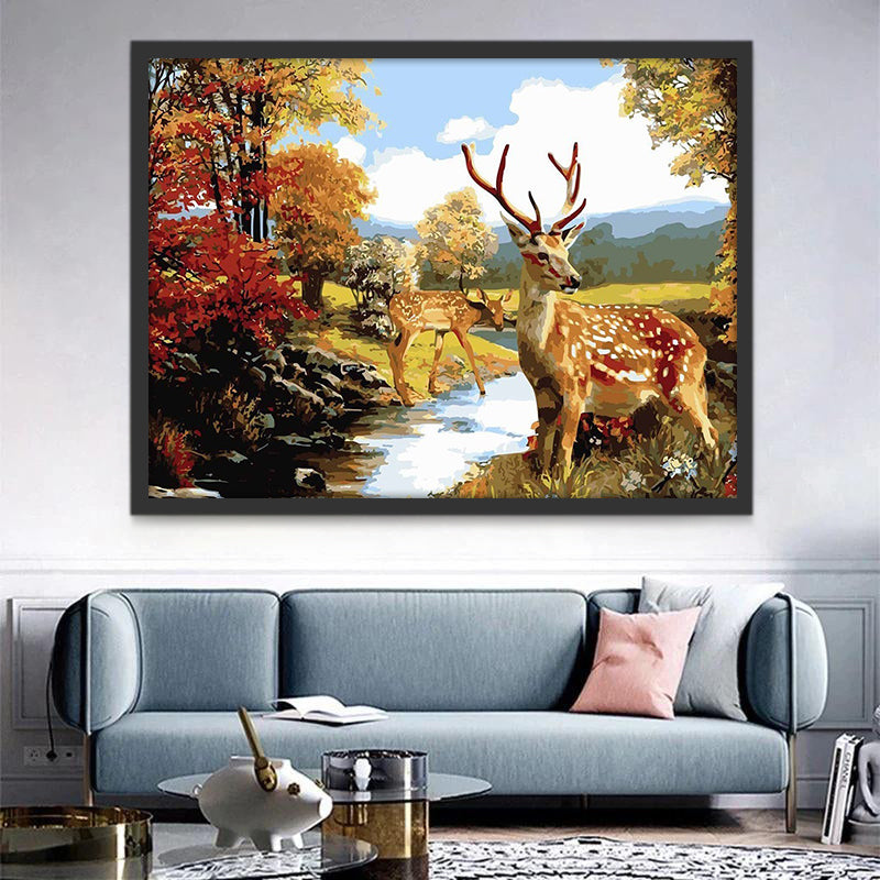 Animal Cerfs Sika Peinture par Numéros