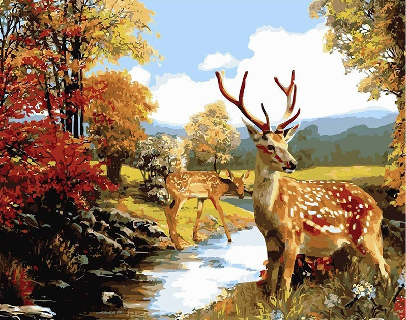 Animal Cerfs Sika Peinture par Numéros