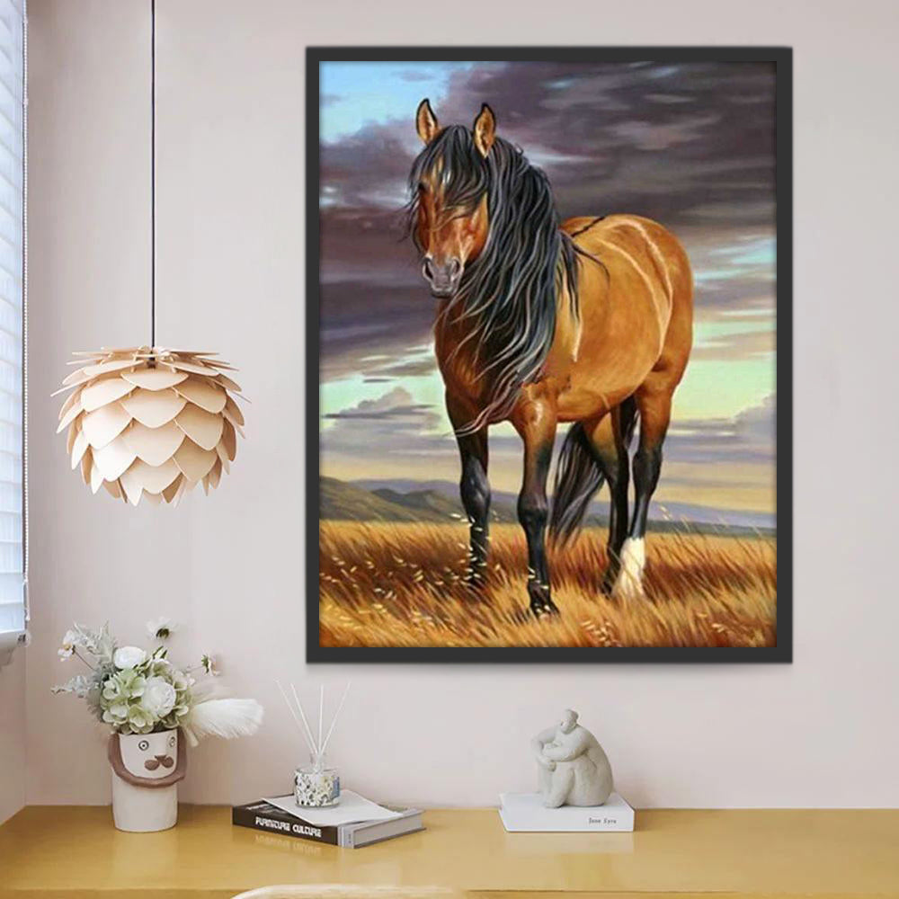 Animal Cheval à la Crinière Noire Peinture par Numéros