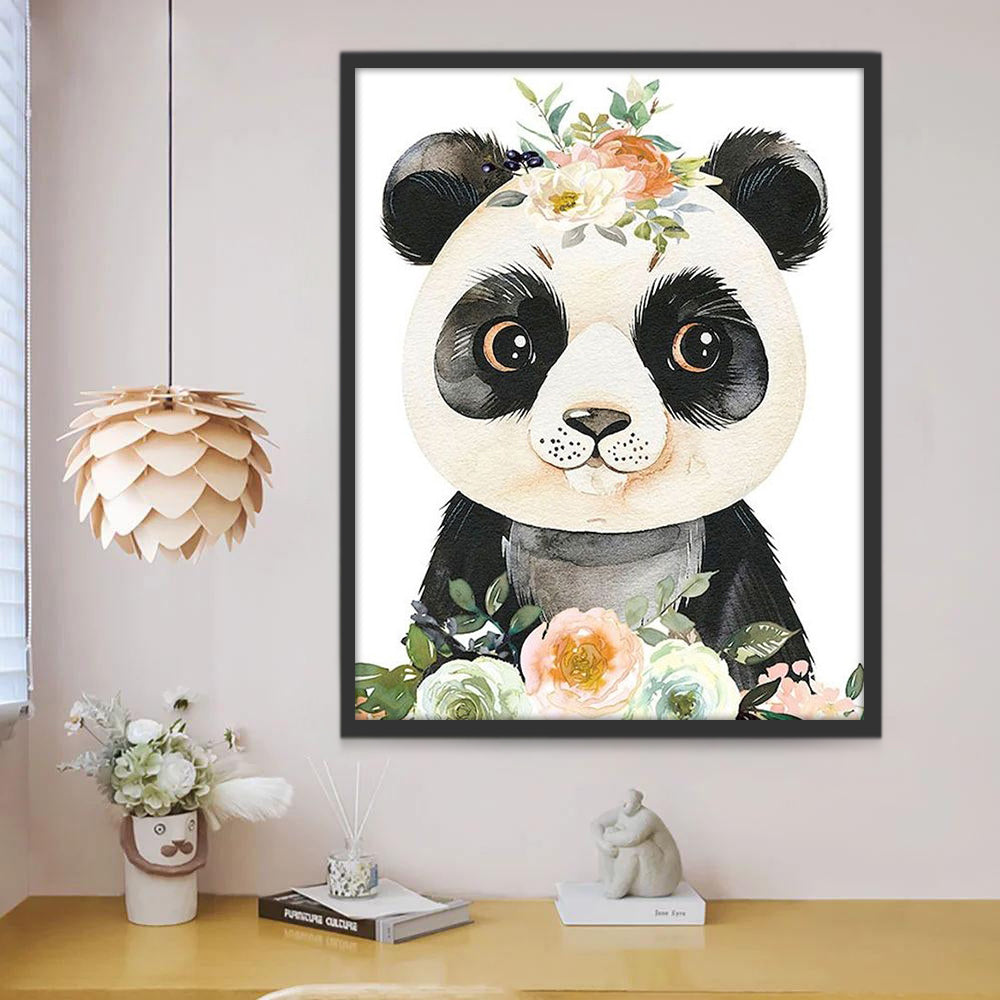 Animal Panda et Fleurs Peinture par Numéros