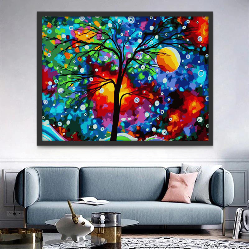 Arbre Abstrait dans la Nuit Peinture par Numéros