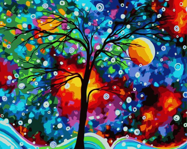 Arbre Abstrait dans la Nuit Peinture par Numéros