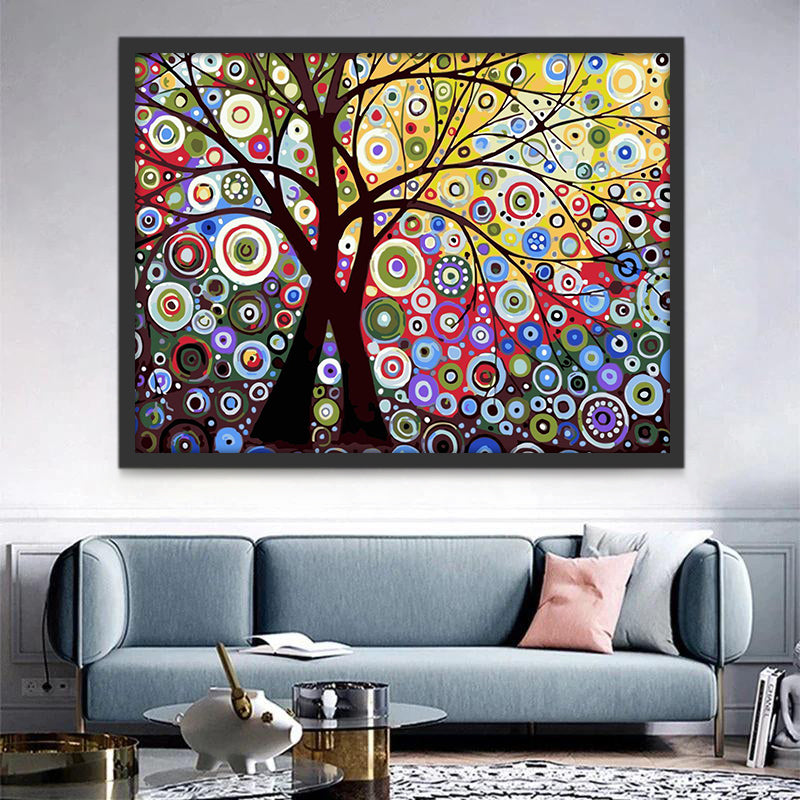 Arbre avec des Feuilles Abstraites Peinture par Numéros
