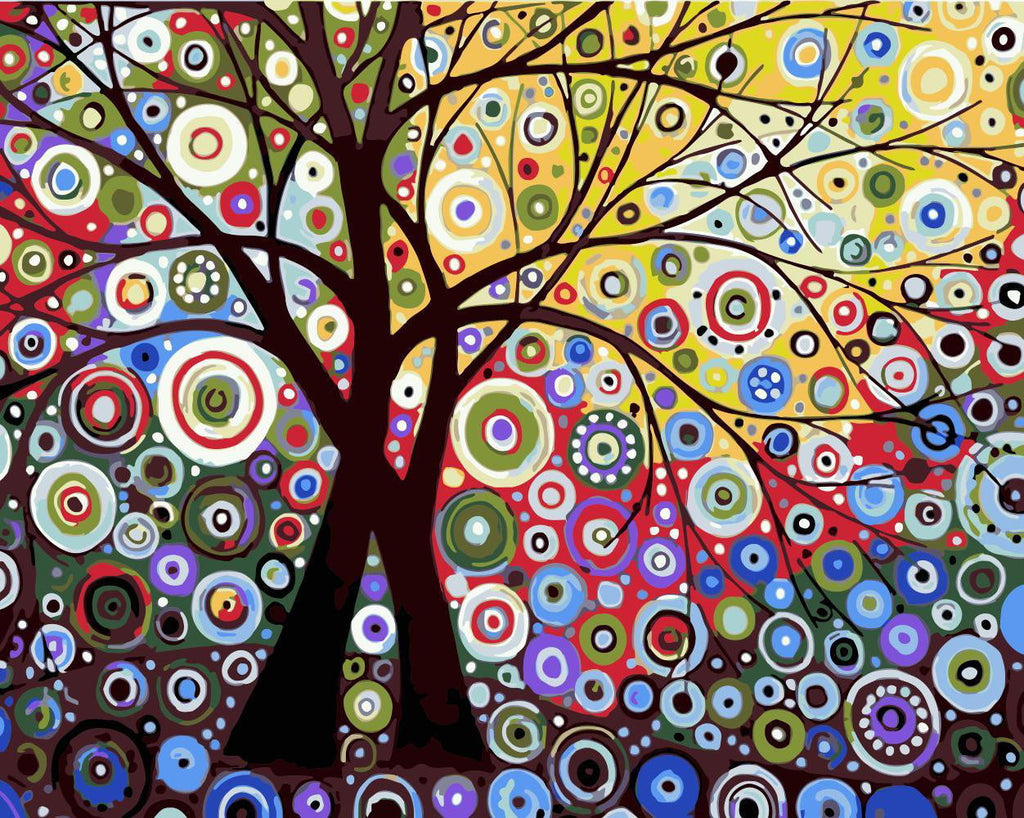 Arbre avec des Feuilles Abstraites Peinture par Numéros