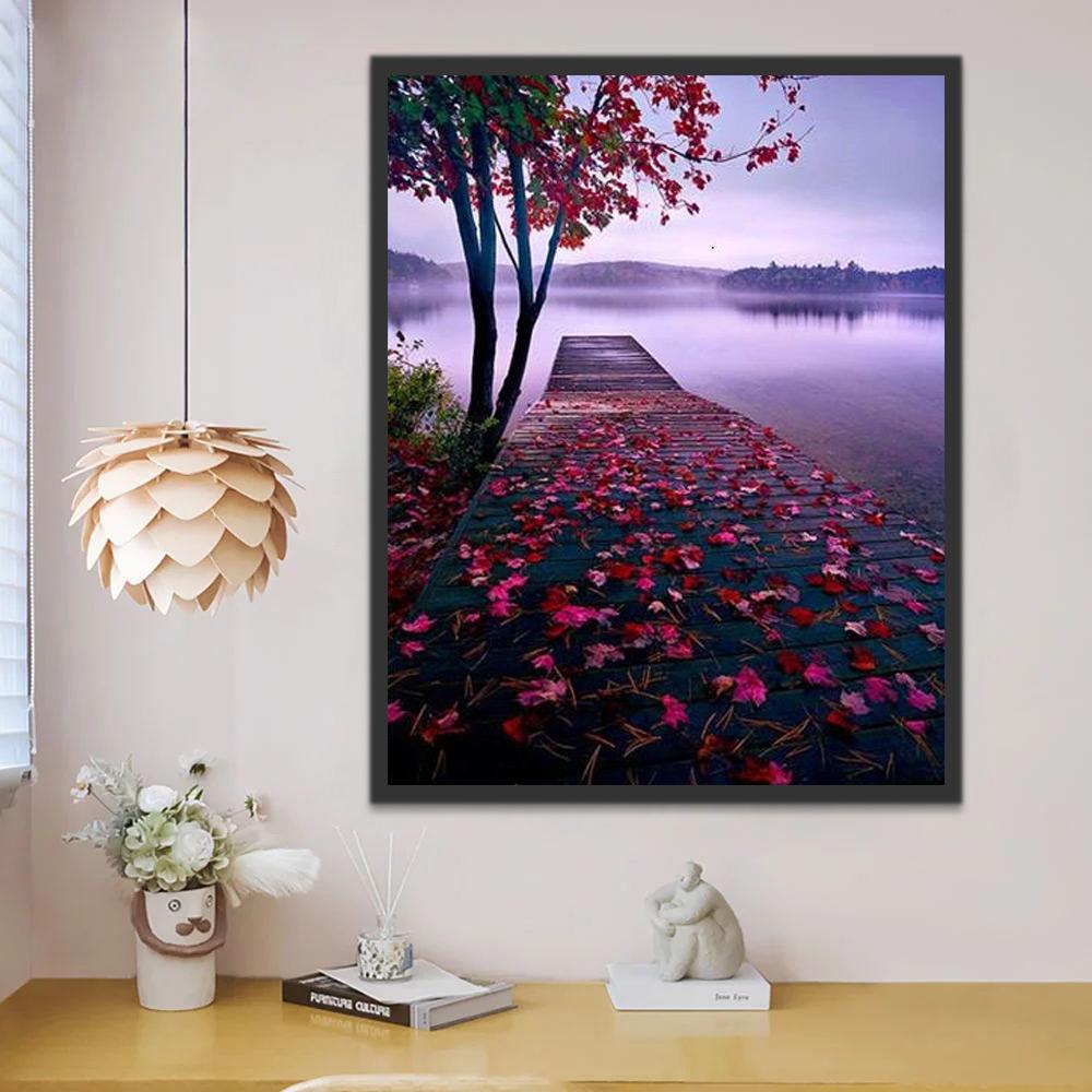 Arbre avec Feuilles Rouges Peinture par Numéros