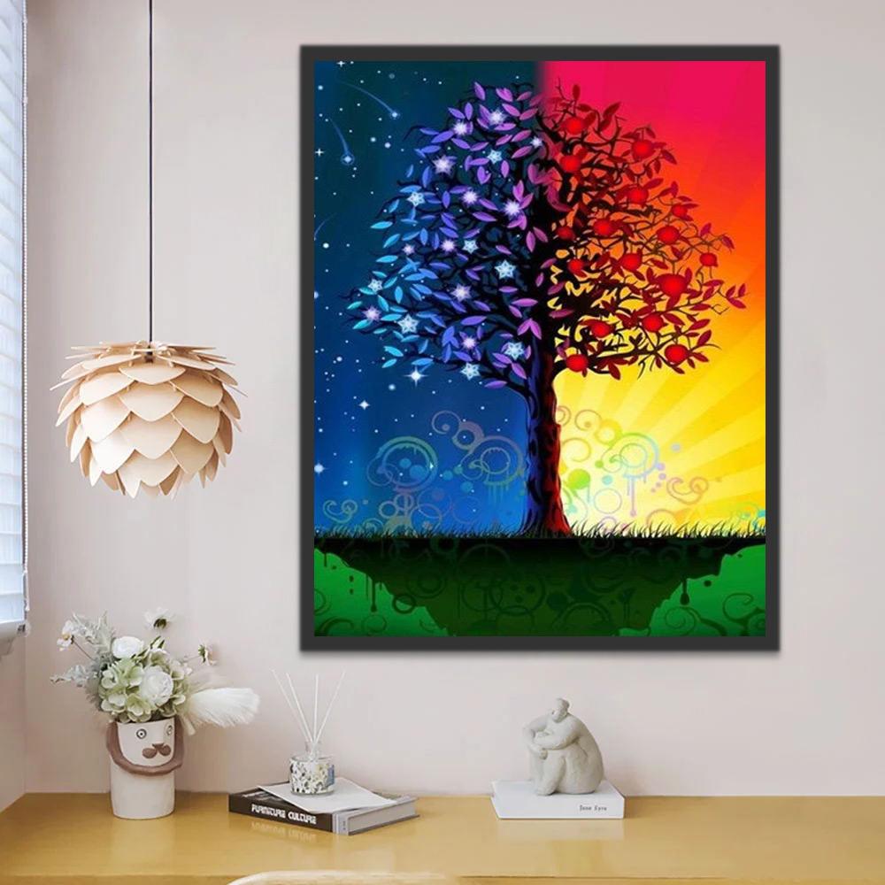 Arbre Bleu et Rouge Peinture par Numéros