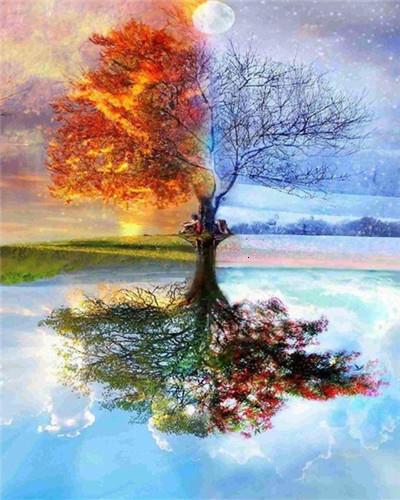Arbre d'Automne et d'Eté Peinture par Numéros