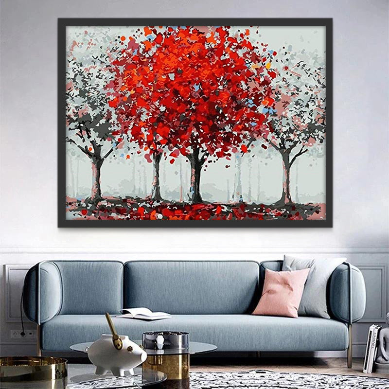 Arbre de Feuilles Rouges Peinture par Numéros