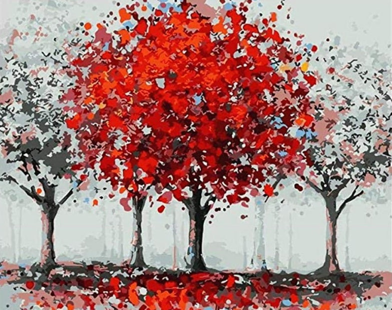 Arbre de Feuilles Rouges Peinture par Numéros