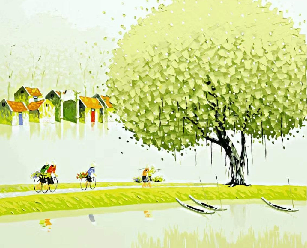 Arbre de Printemps et Belle Vue Peinture par Numéros