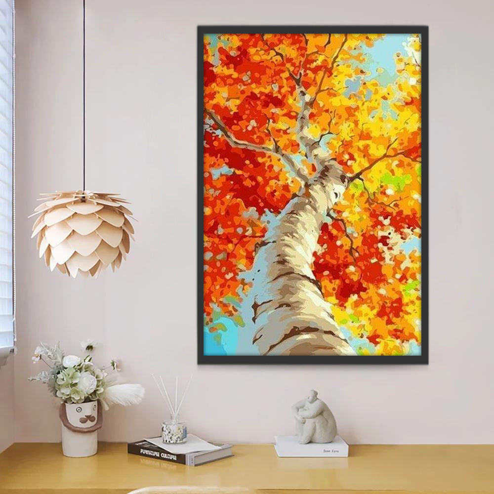 Arbre et Feuilles Rouges Peinture par Numéros