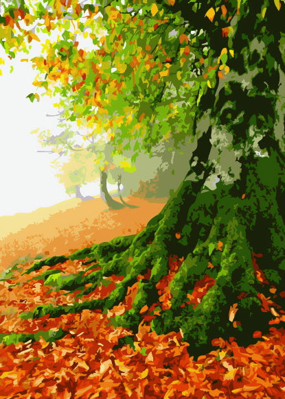 Arbre Vert et Feuilles Rouges Peinture par Numéros