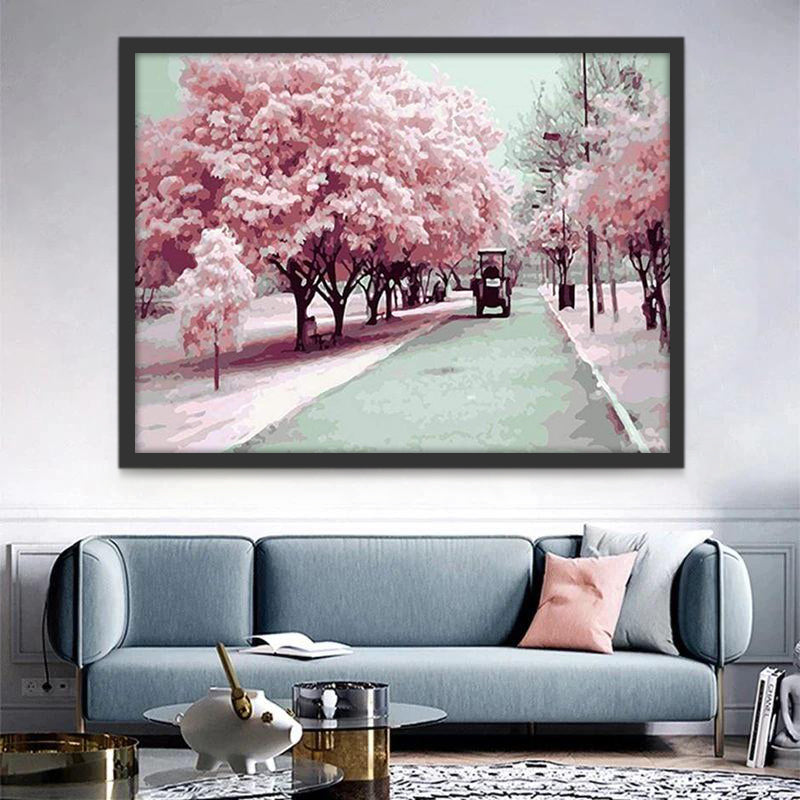 Arbres avec des Feuilles Roses Peinture par Numéros