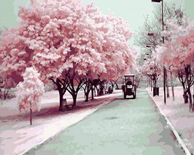 Arbres avec des Feuilles Roses Peinture par Numéros