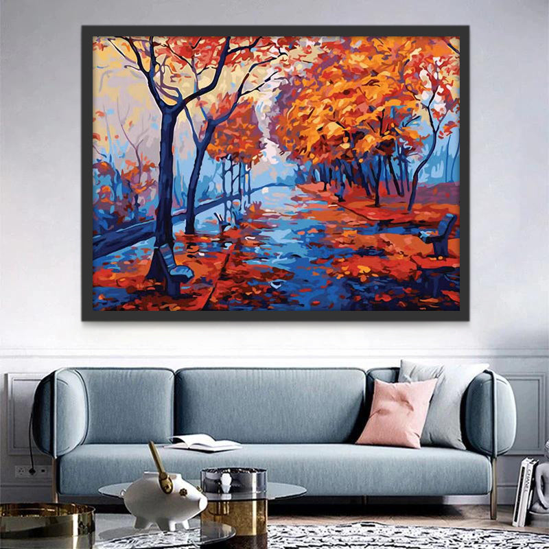 Arbres avec Fuilles Rouges Peinture par Numéros