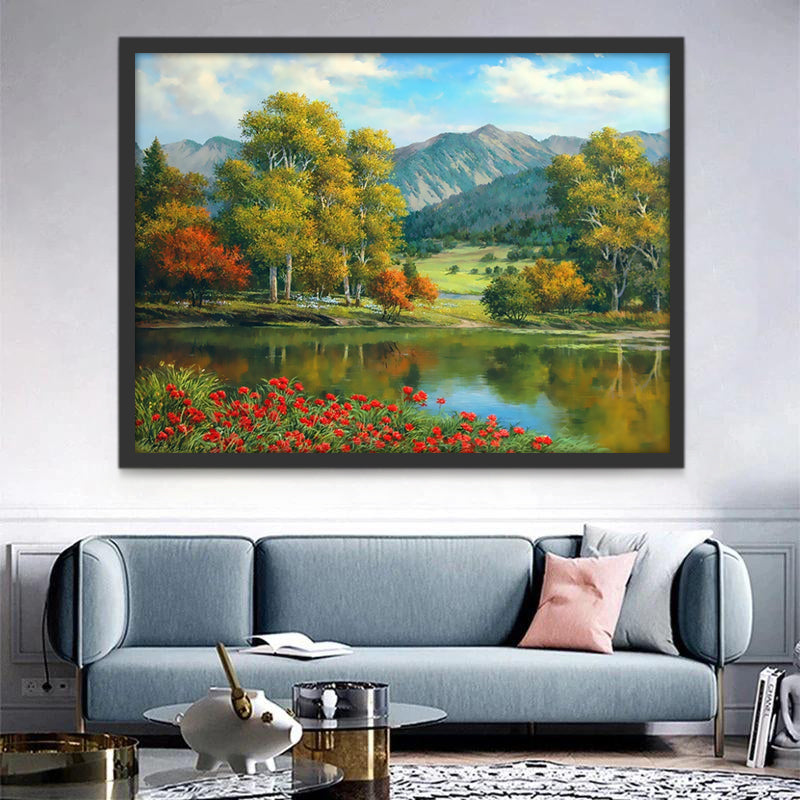 Arbres et Lac Peinture par Numéros