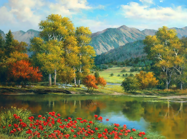 Arbres et Lac Peinture par Numéros