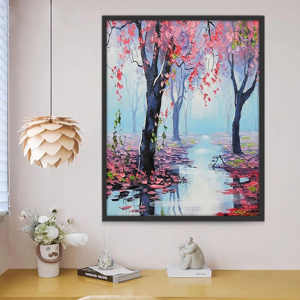 Arbres près de La Rivière Brumeuse Peinture par Numéros