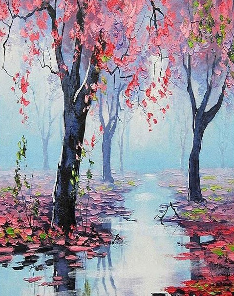 Arbres près de La Rivière Brumeuse Peinture par Numéros