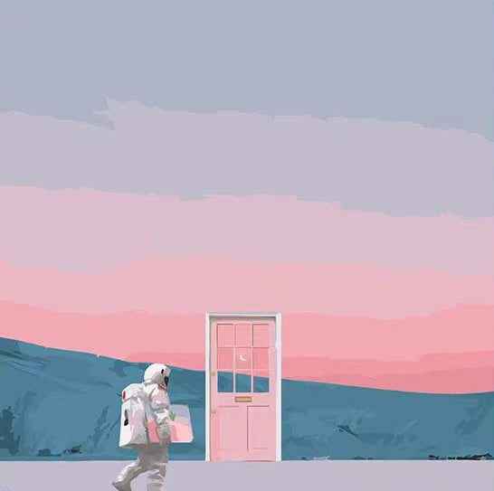 Astronaute et Ciel Rose Peinture par Numéros