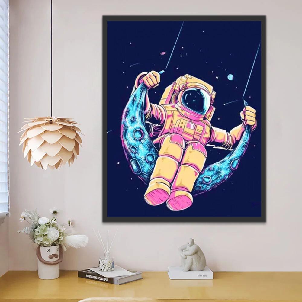 Astronaute Se Balançant sur Lune Peinture par Numéros