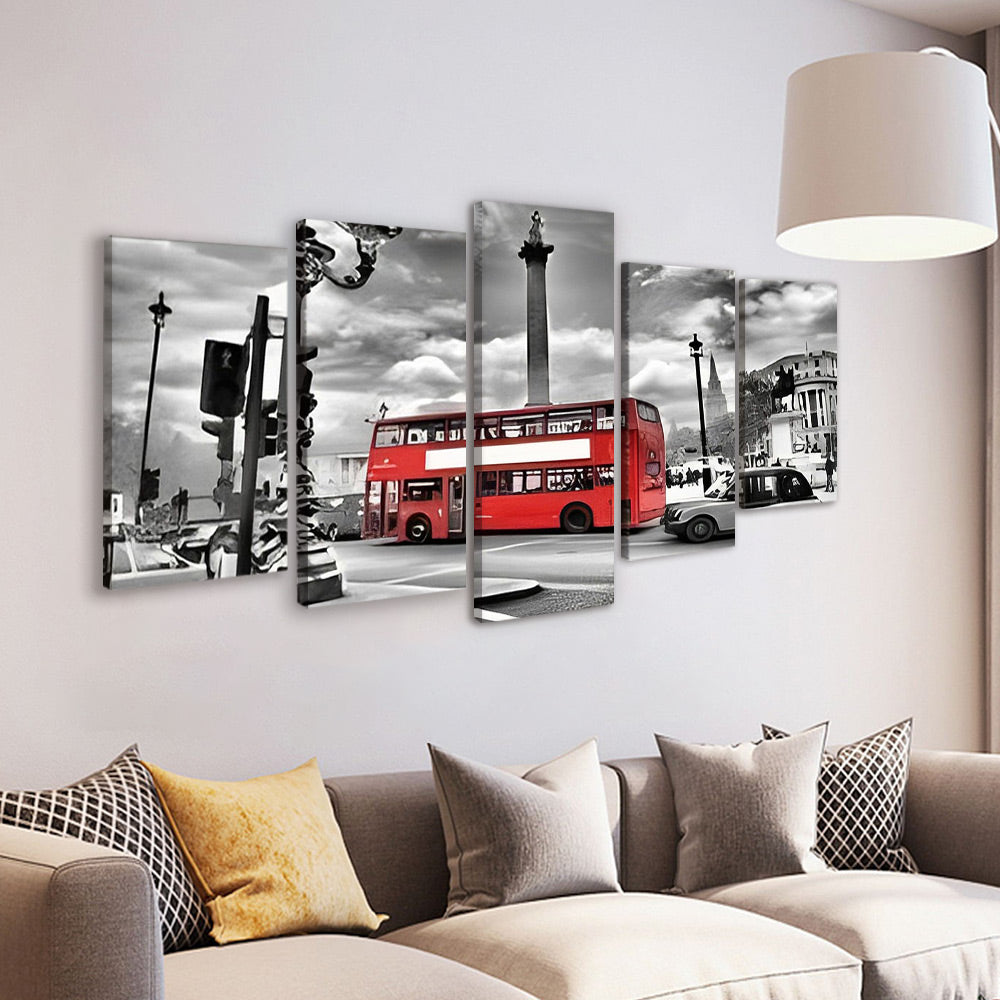 Autobus Rouge 5 Partie Peinture par Numéros