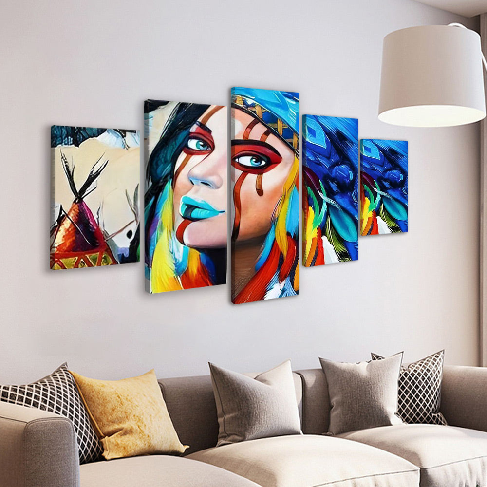 Autochtone américain coloré 5 Partie Peinture par Numéros