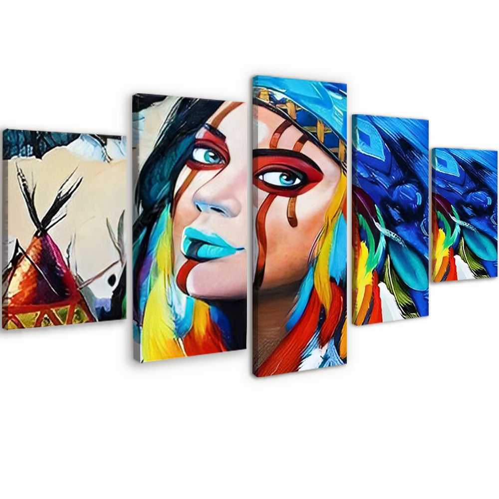 Autochtone américain coloré 5 Partie Peinture par Numéros