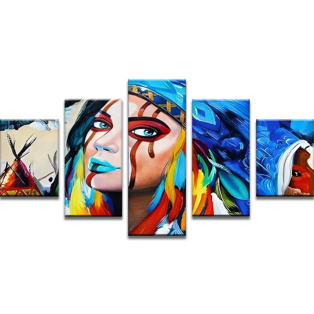 Autochtone américain coloré 5 Partie Peinture par Numéros