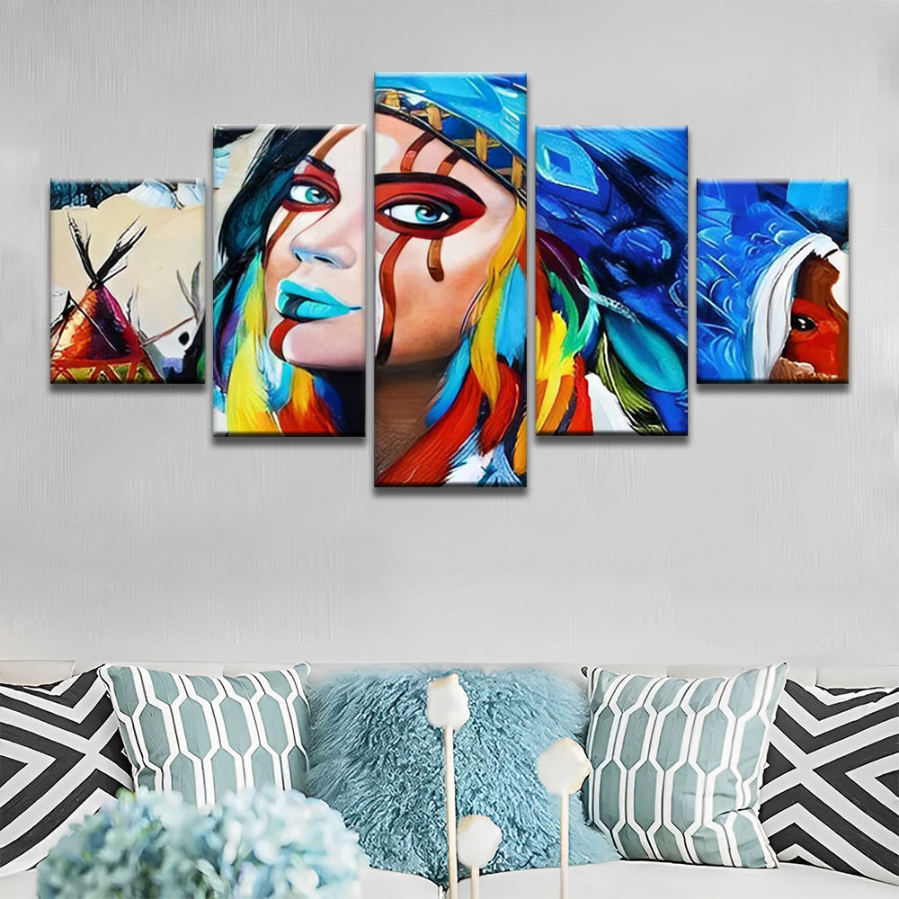 Autochtone américain coloré 5 Partie Peinture par Numéros