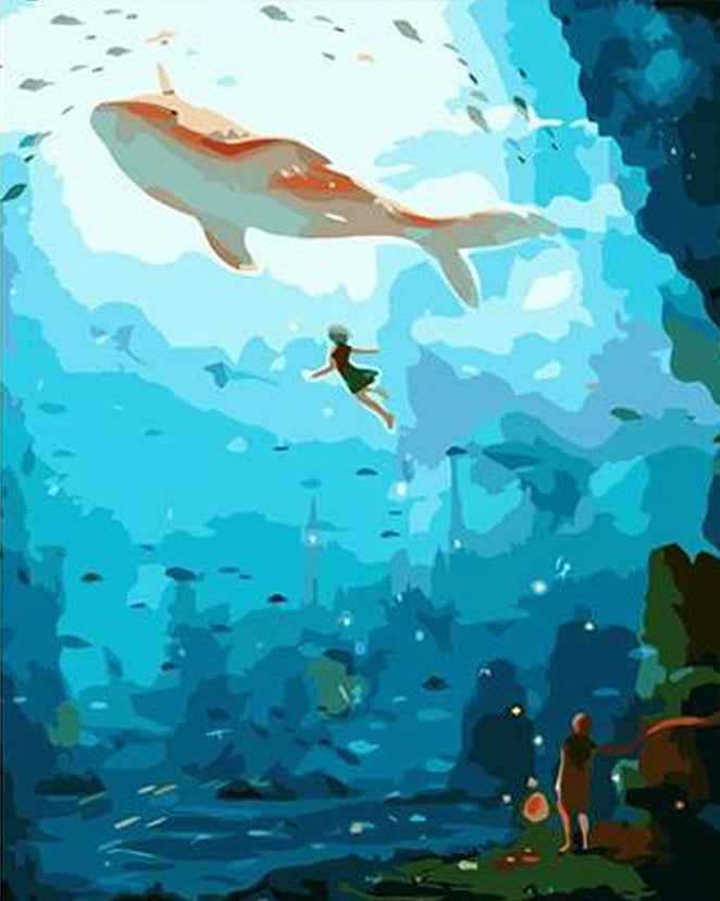Baleine Rousse et Fille Peinture par Numéros
