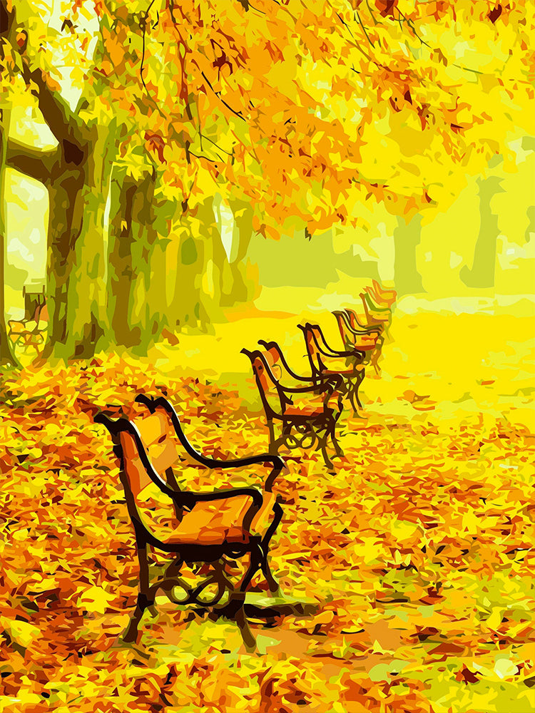Bancs et Arbre d'Automne Peinture par Numéros