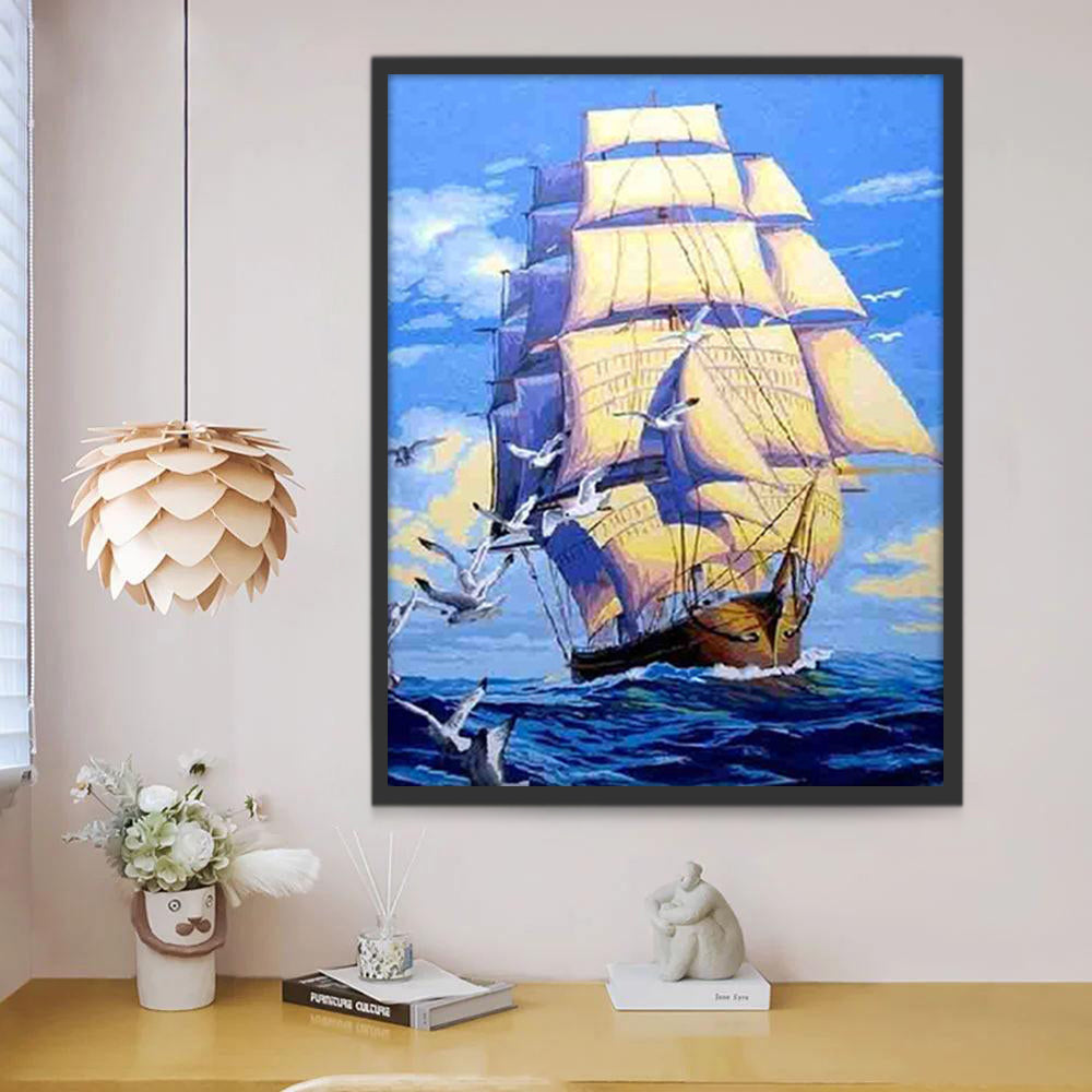 Bateau et Ciel Bleu Peinture par Numéros