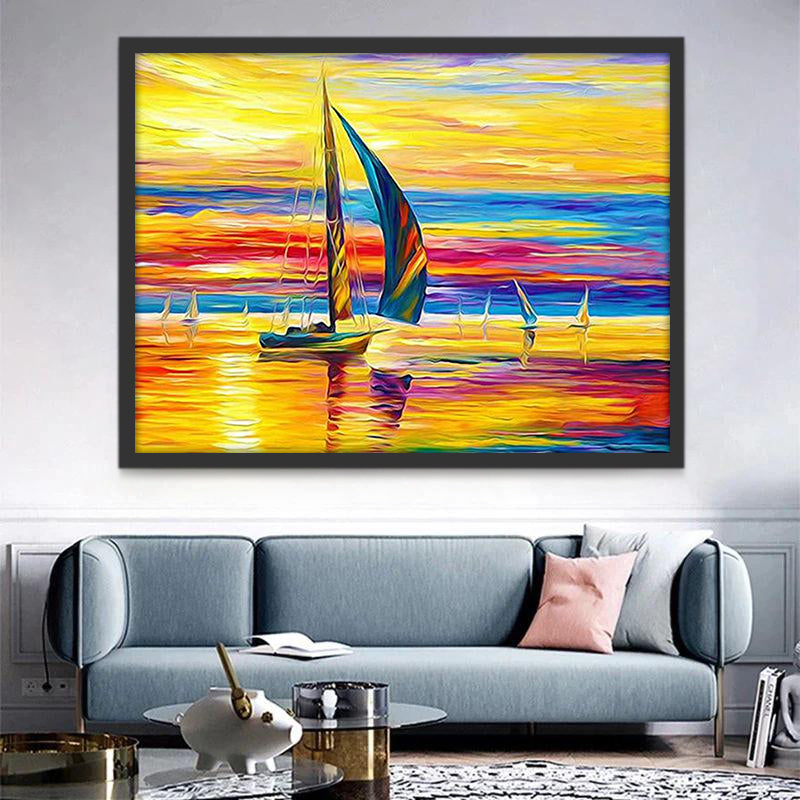 Bateau et Ciel Coloré Peinture par Numéros