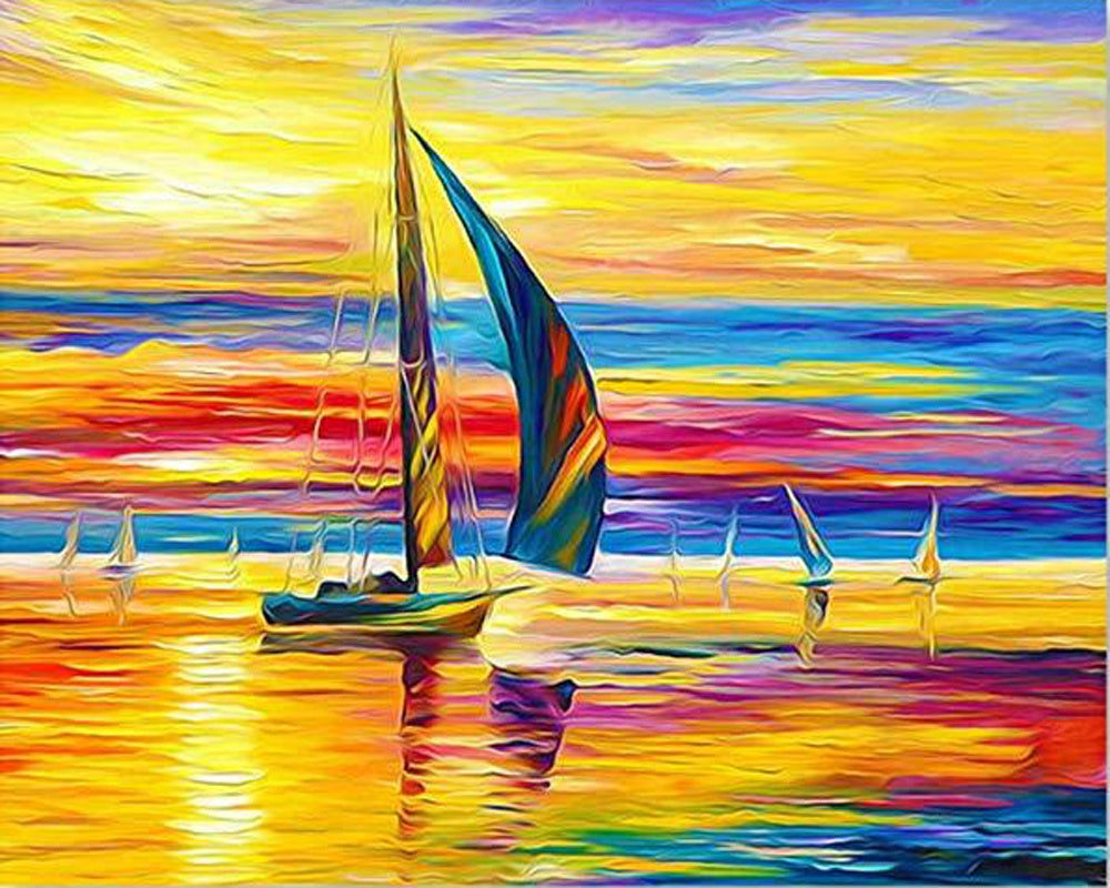 Bateau et Ciel Coloré Peinture par Numéros