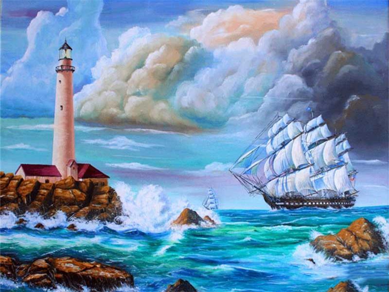 Bateau et Phare Peinture par Numéros