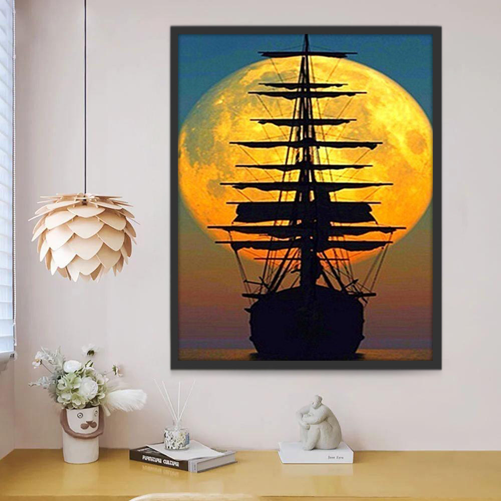 Bateau et Pleine Lune Peinture par Numéros