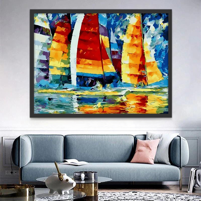 Bateaux avec Voiles Multicolores Peinture par Numéros