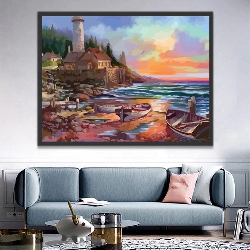Bateaux Phare Peinture par Numéros