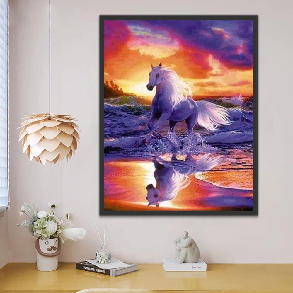 Beau Cheval Blanc dans l'Eau Peinture par Numéros