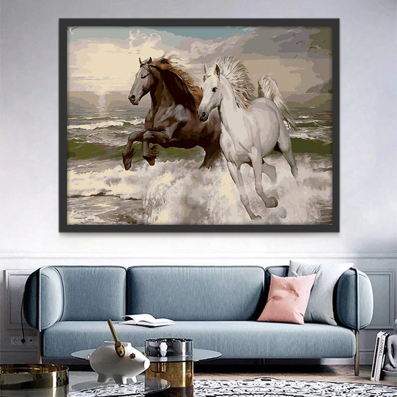 Beau Couple de Chevaux Peinture par Numéros