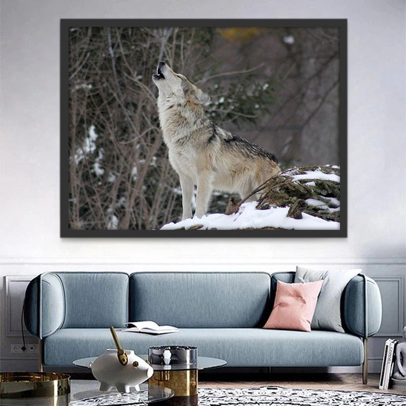 Beau Loup Hurlant dans la Neige Peinture par Numéros