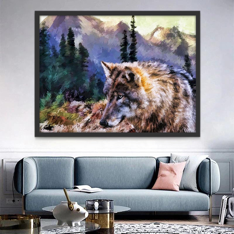 Beau Loup Solitaire Peinture par Numéros