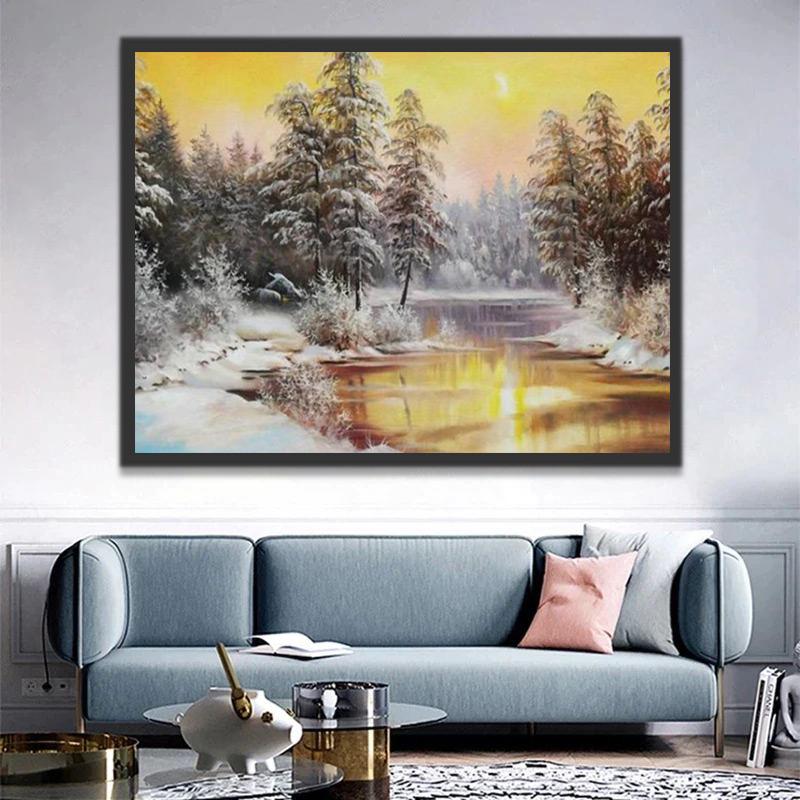 Beau Paysage Neige Peinture par Numéros