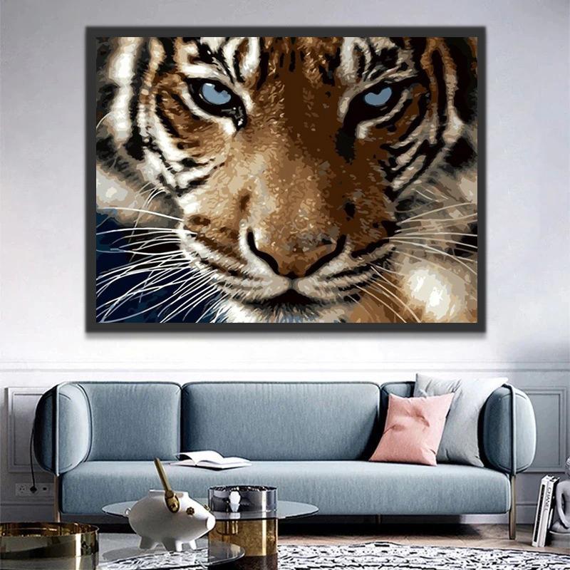Beau Tigre aux Yeux Bleus Peinture par Numéros
