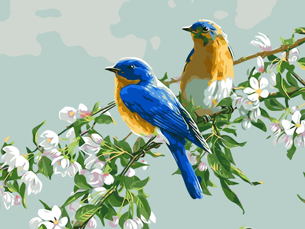 Beaux Oiseaux sur les Branches d’Arbres Peinture par Numéros