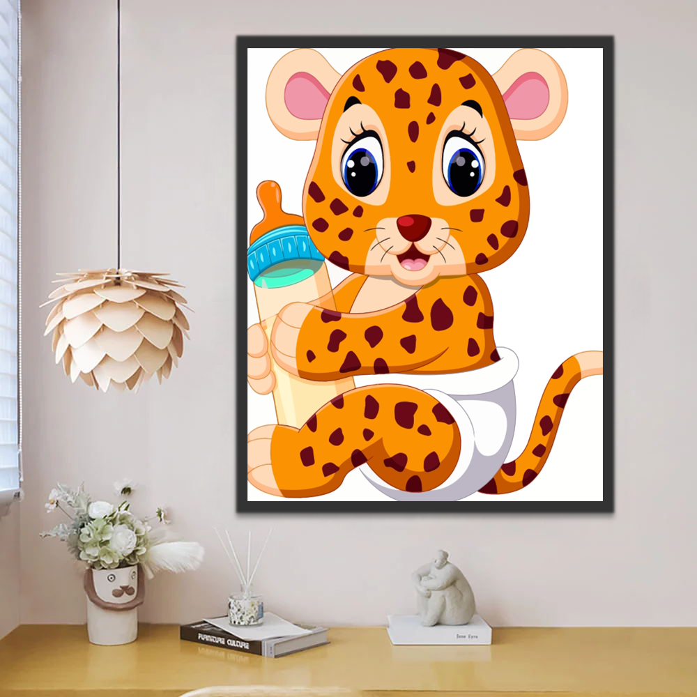Bébé Léopard Cartoon Enfants Peinture par Numéros